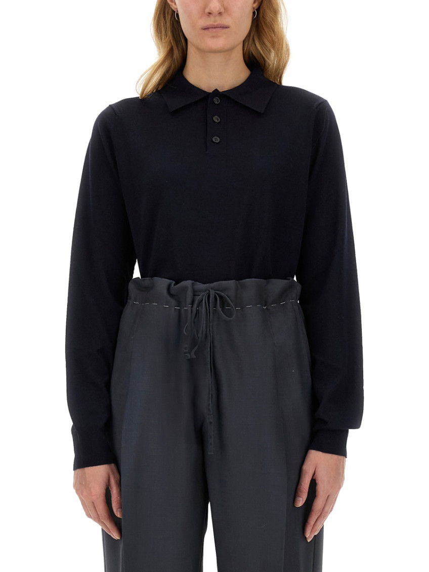 Long-sleeved Knitted Polo Shirt