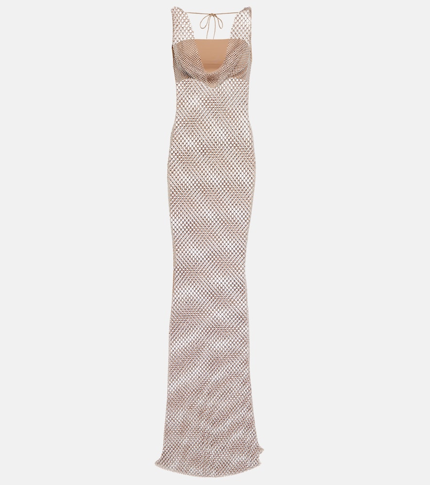 Embellished mesh gown