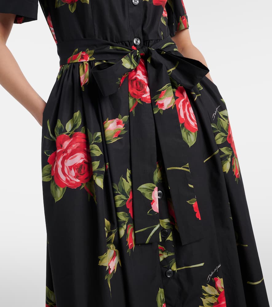 Belted floral cotton shirt midi dress