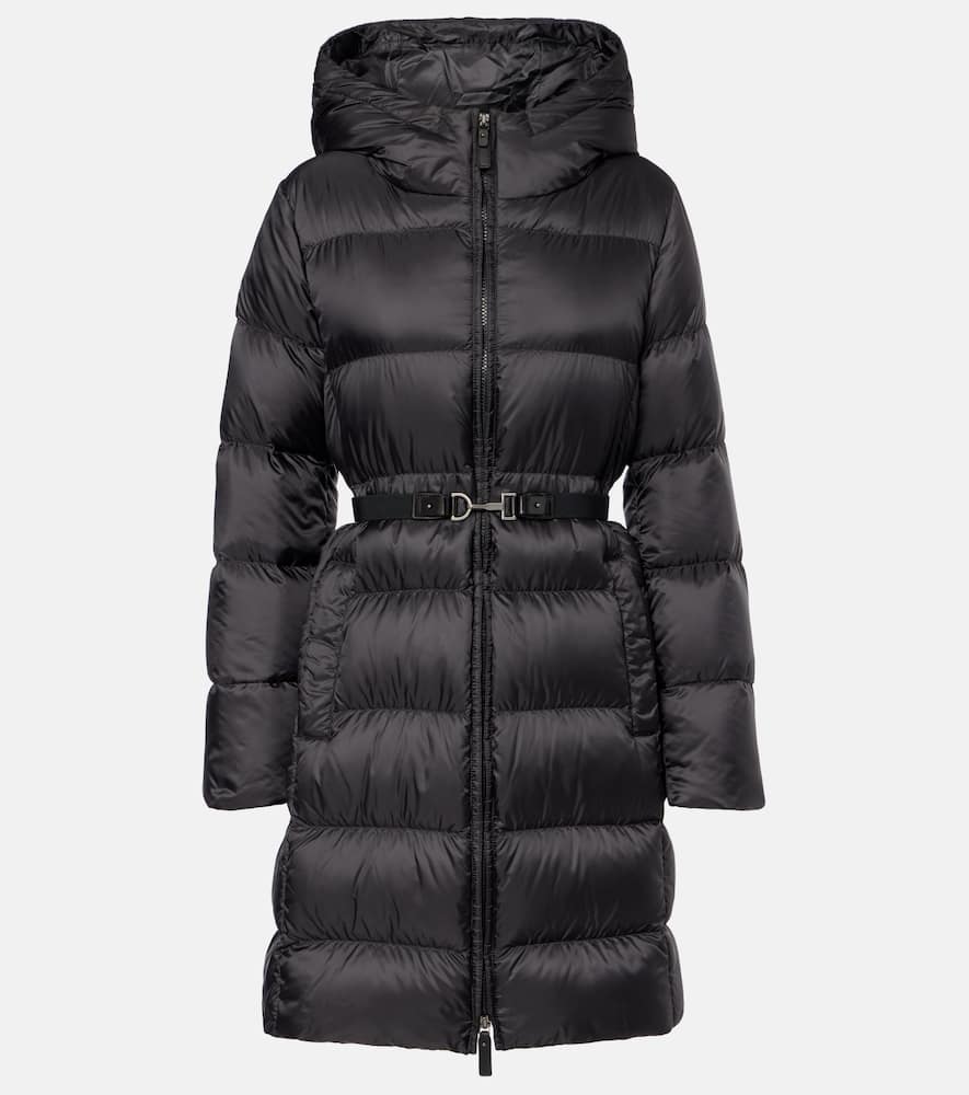 Belted quilted down coat