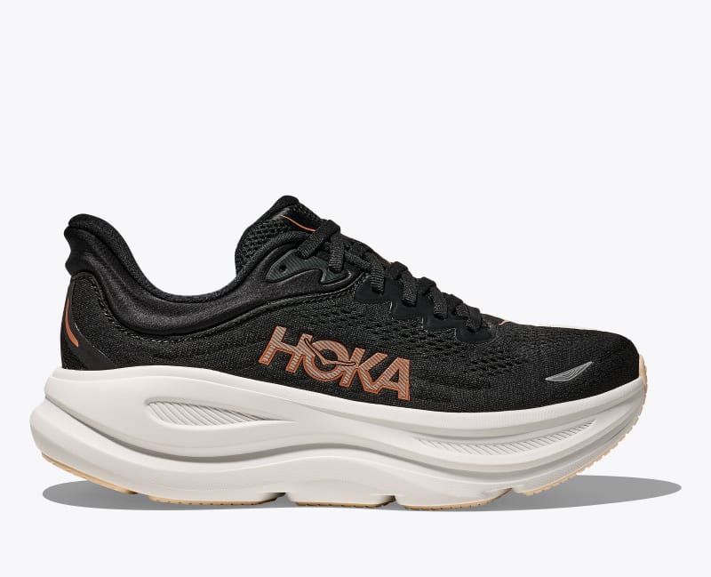 HOKA Women's Bondi 9 Shoes in Black/Rose Gold