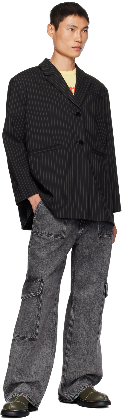 GANNI Black Pinstripe Blazer