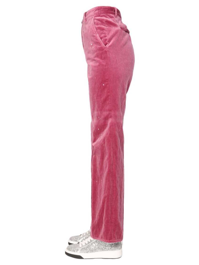 Embroidered-logo velvet trousers