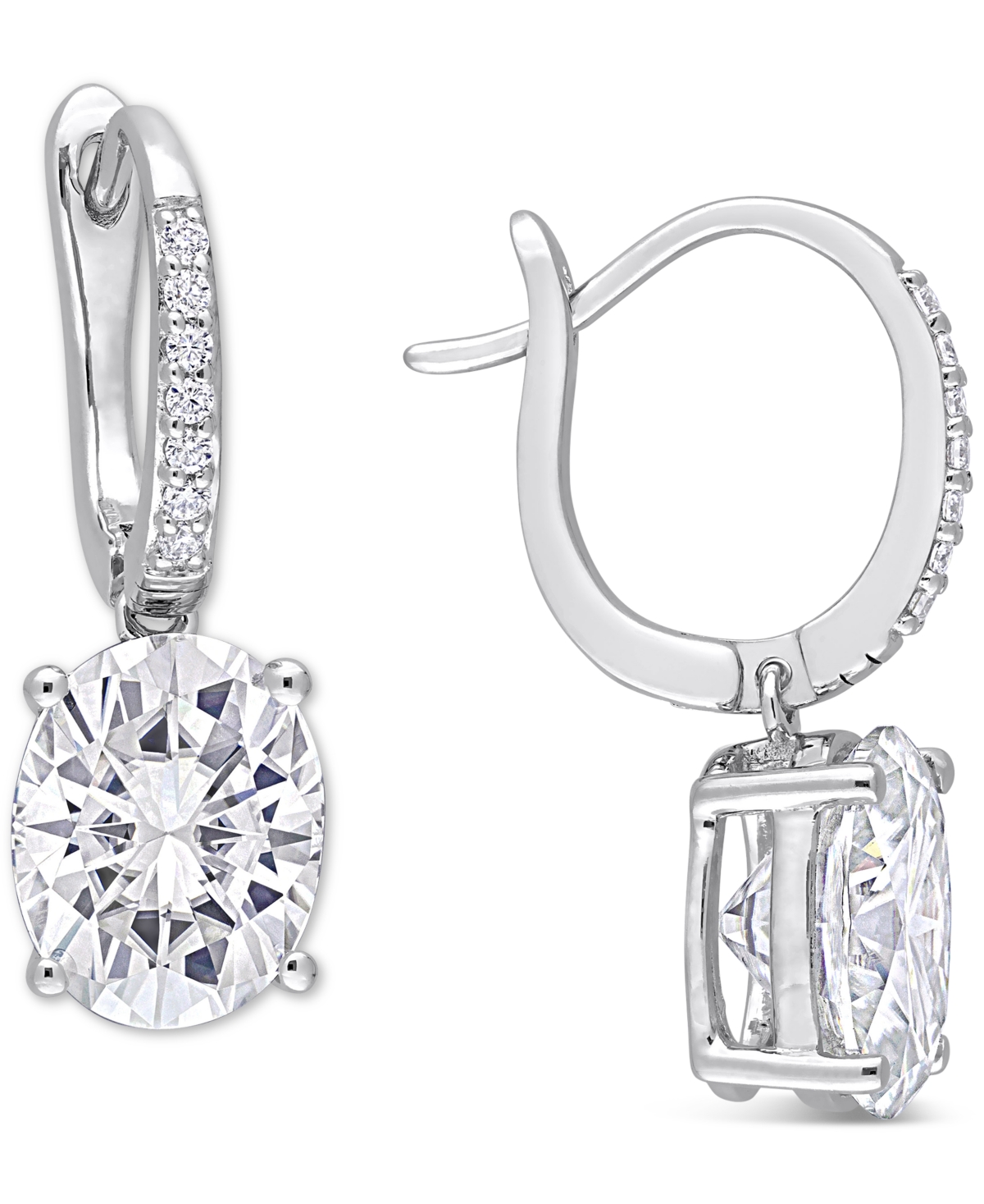 Lab-Grown Moissanite Oval Leverback Drop Earrings (5-1/5 ct. t.w.) in Sterling Silver - Moissanite