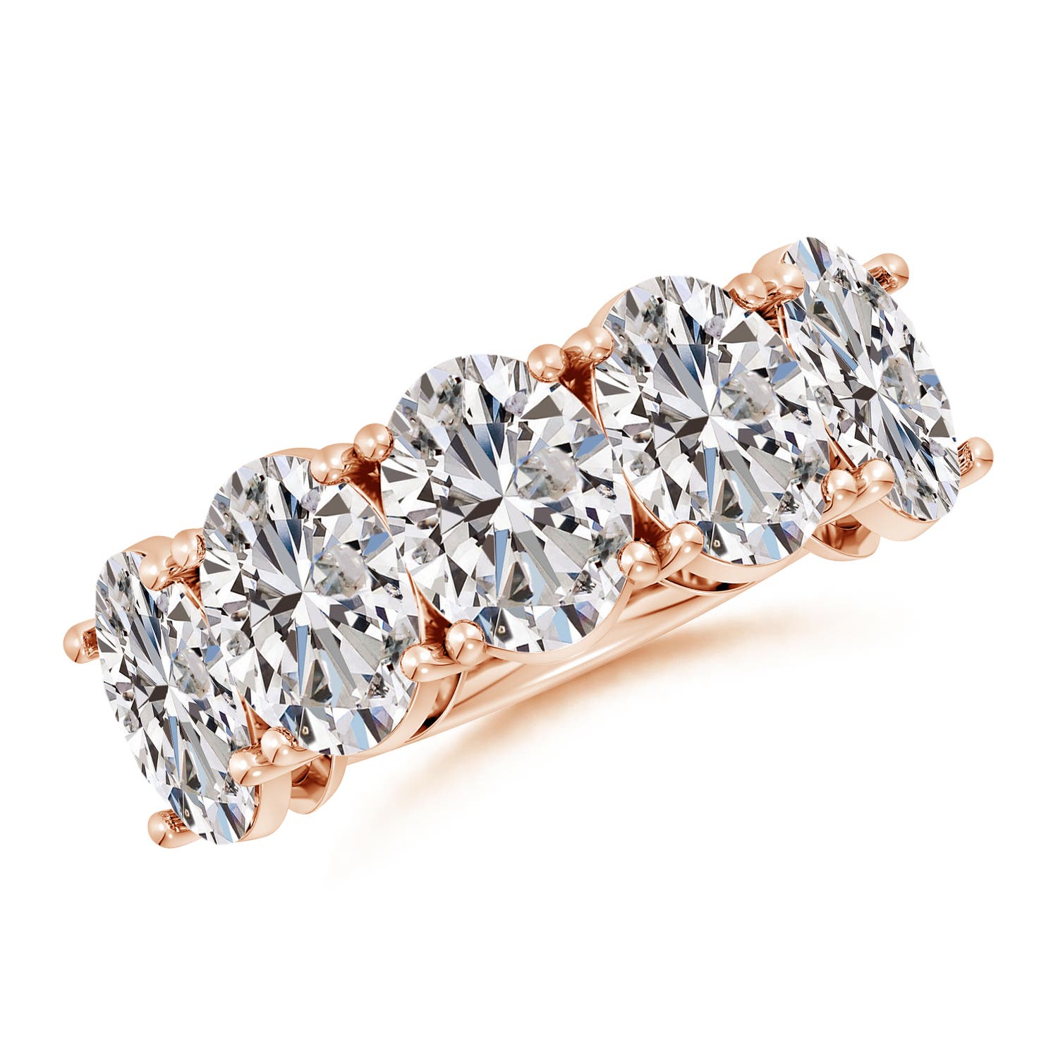 Angara 7.5 Carats Oval Diamond Five Stone Classic Anniversary Ring in 14K Rose Gold