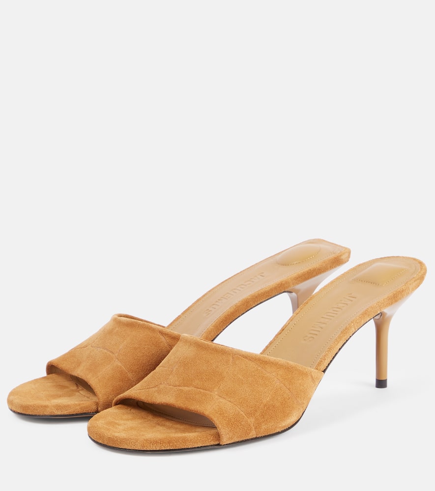 Jacquemus Cubisto 70 croc-effect suede mules
