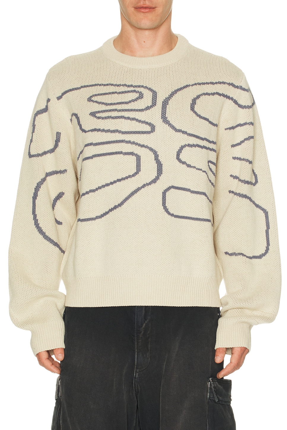 RC Outdoor Supply Stack Logo Knit Sweater in Stone & Midnight - Cream. M also in S, L, XL/1X