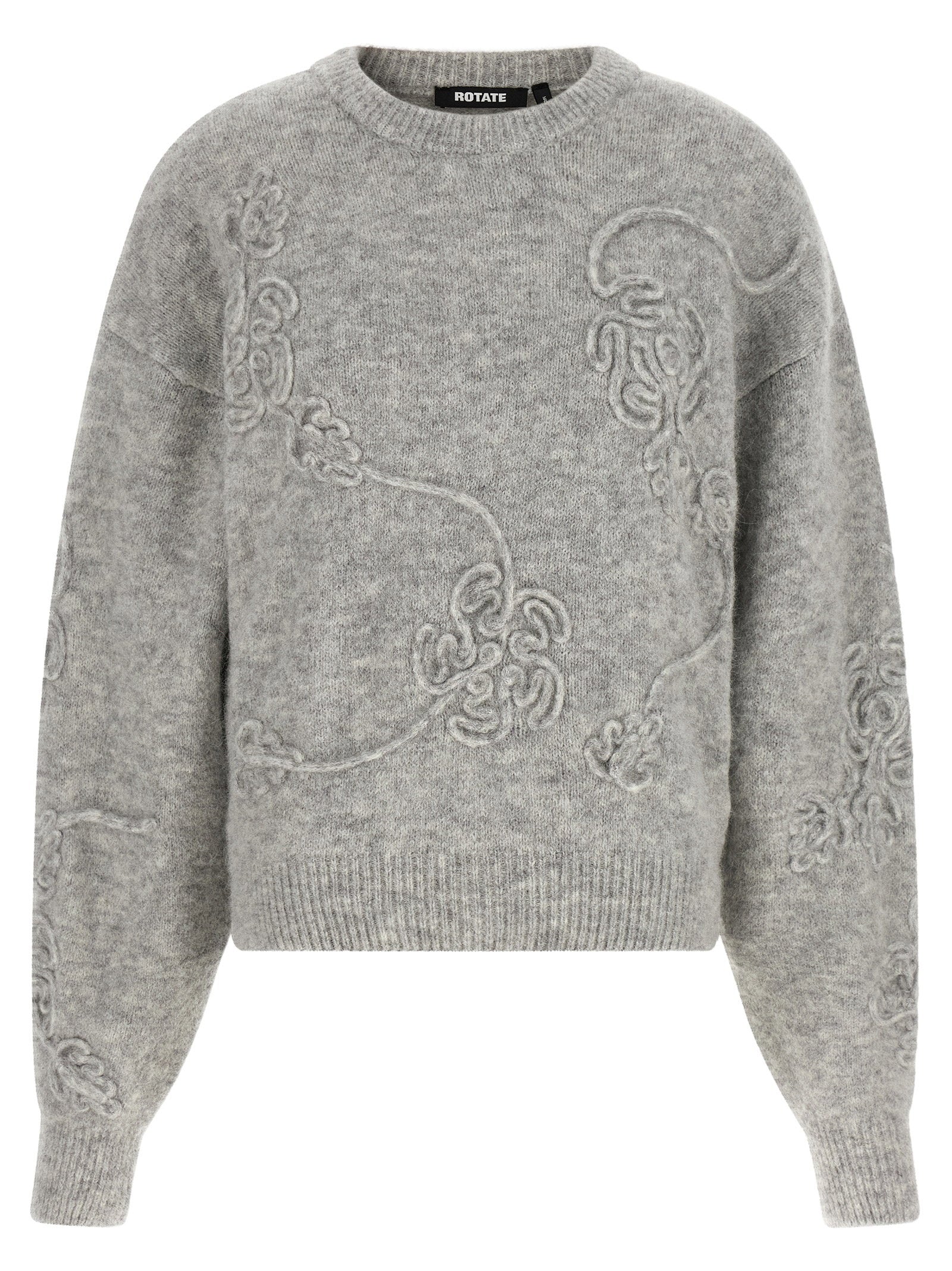 3D Floral Jacquard Sweater — Grey