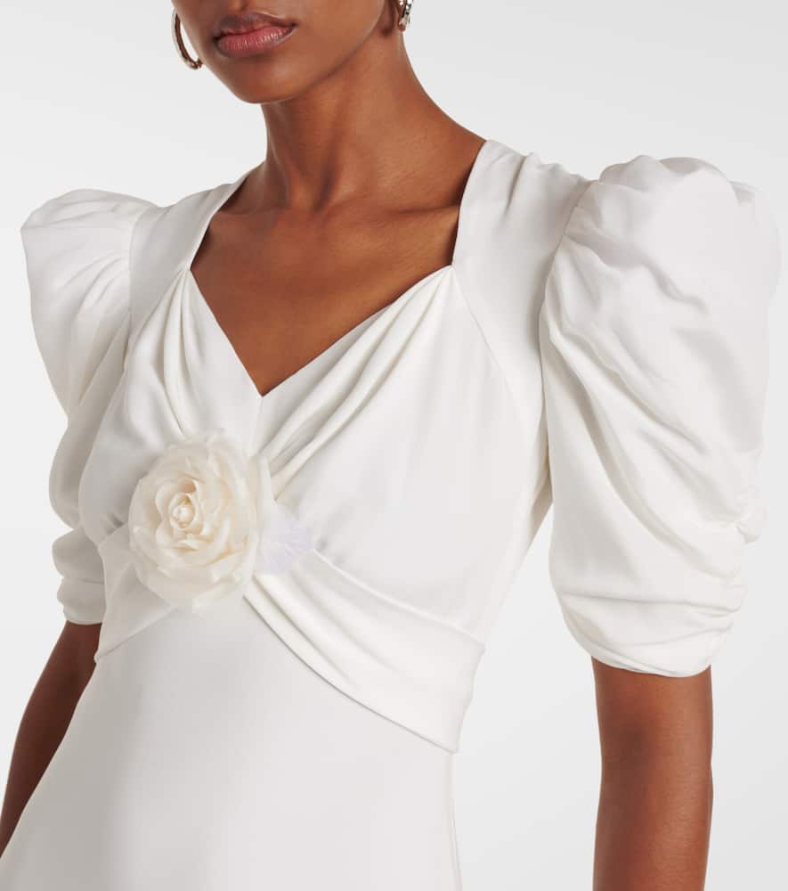 Floral-appliqué silk crêpe gown