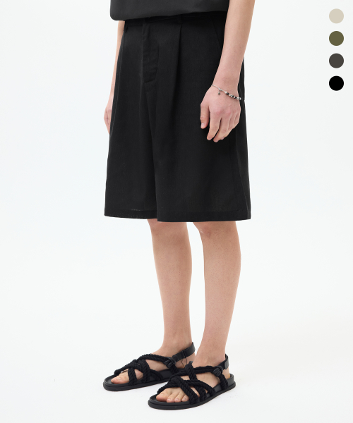 Rain Slub Two-tuck Bermuda Denim Shorts_INDIGO