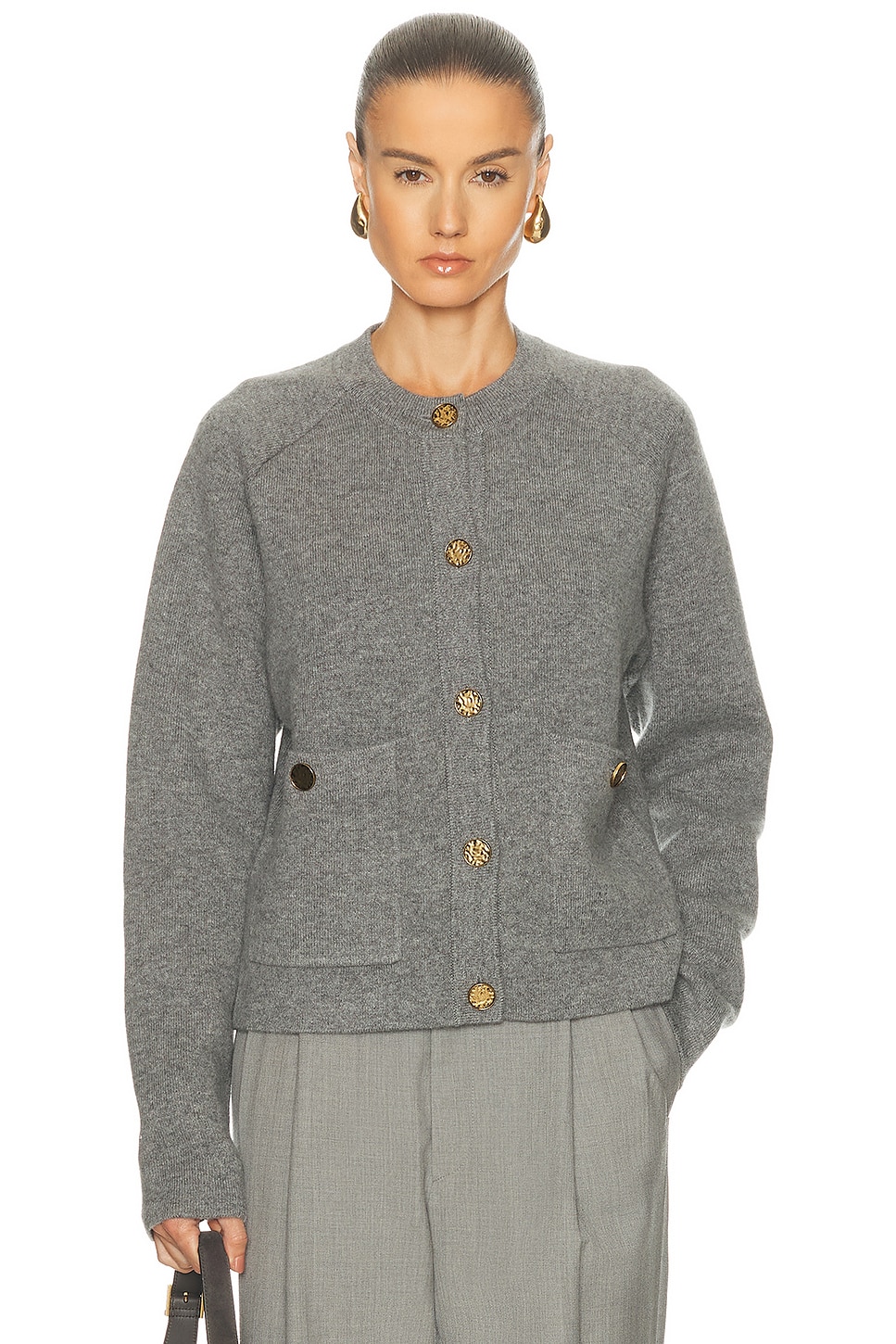 Toteme Hammered Button Cardigan in Grey Melange - Grey. S also in L