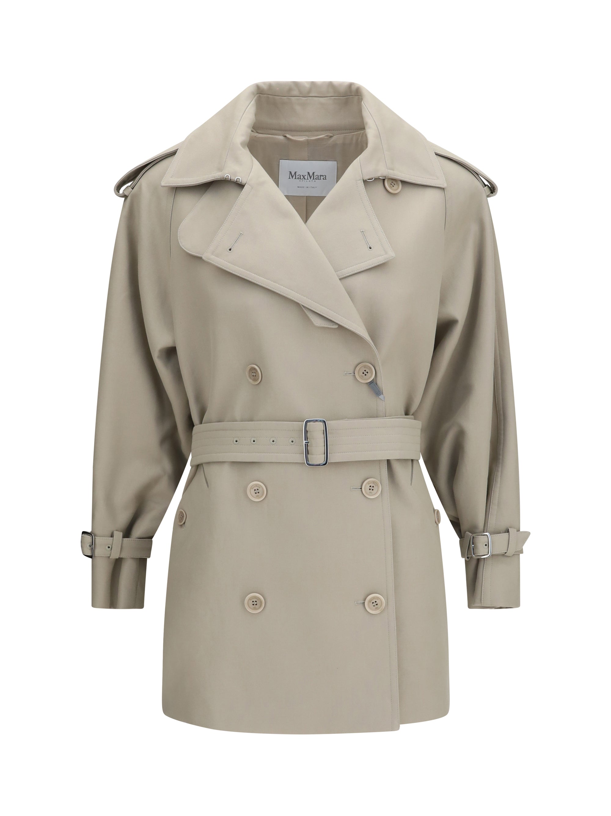 Double-Breasted Cotton Trench Coat — Beige