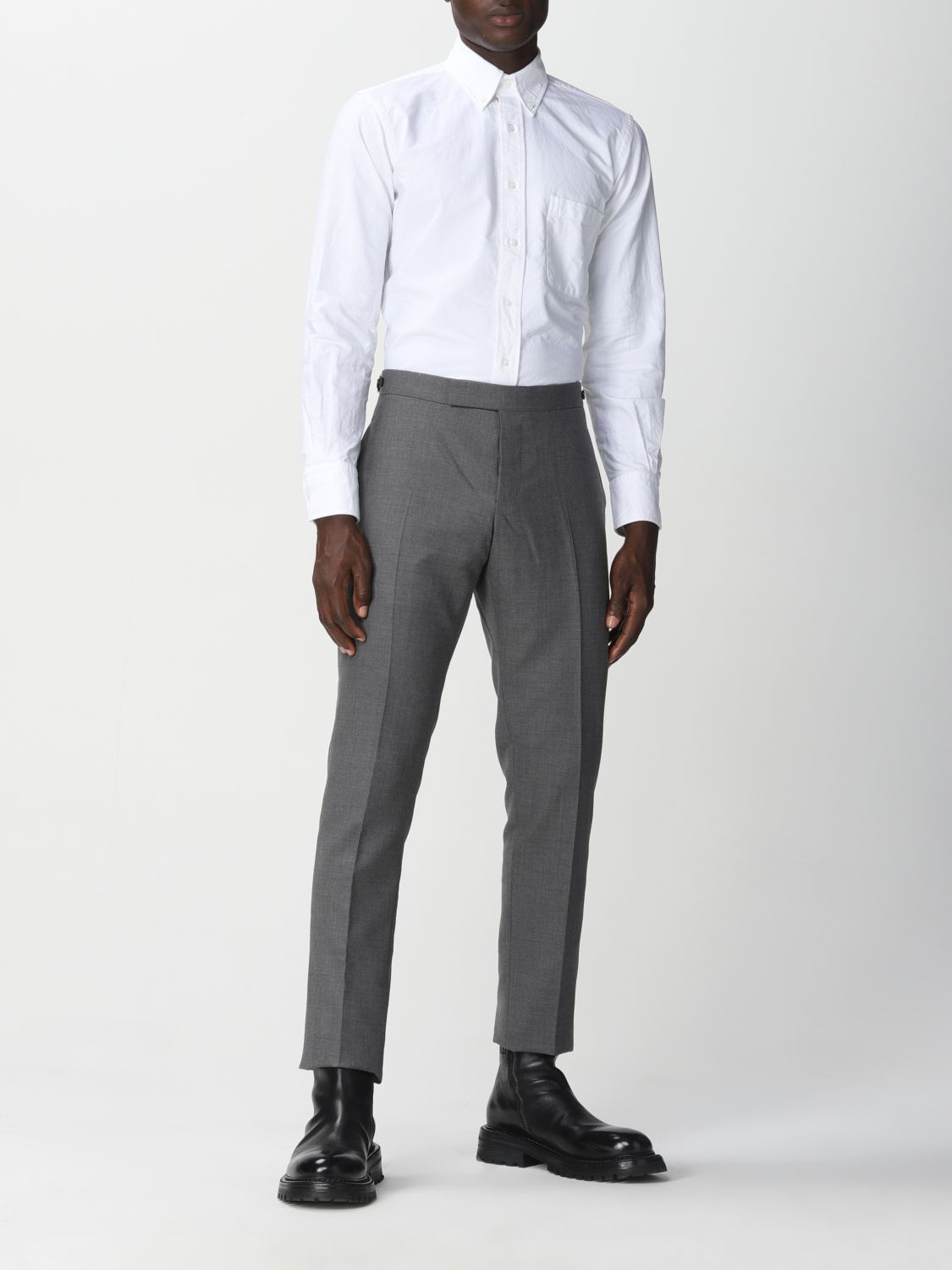 Skinny trousers with side tab in Super 120's twill