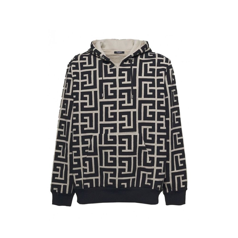 Geometric-Patterned Cotton Sweatshirt — Beige