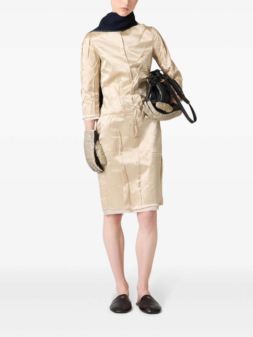 Beige Crepe Satin Silk Dress