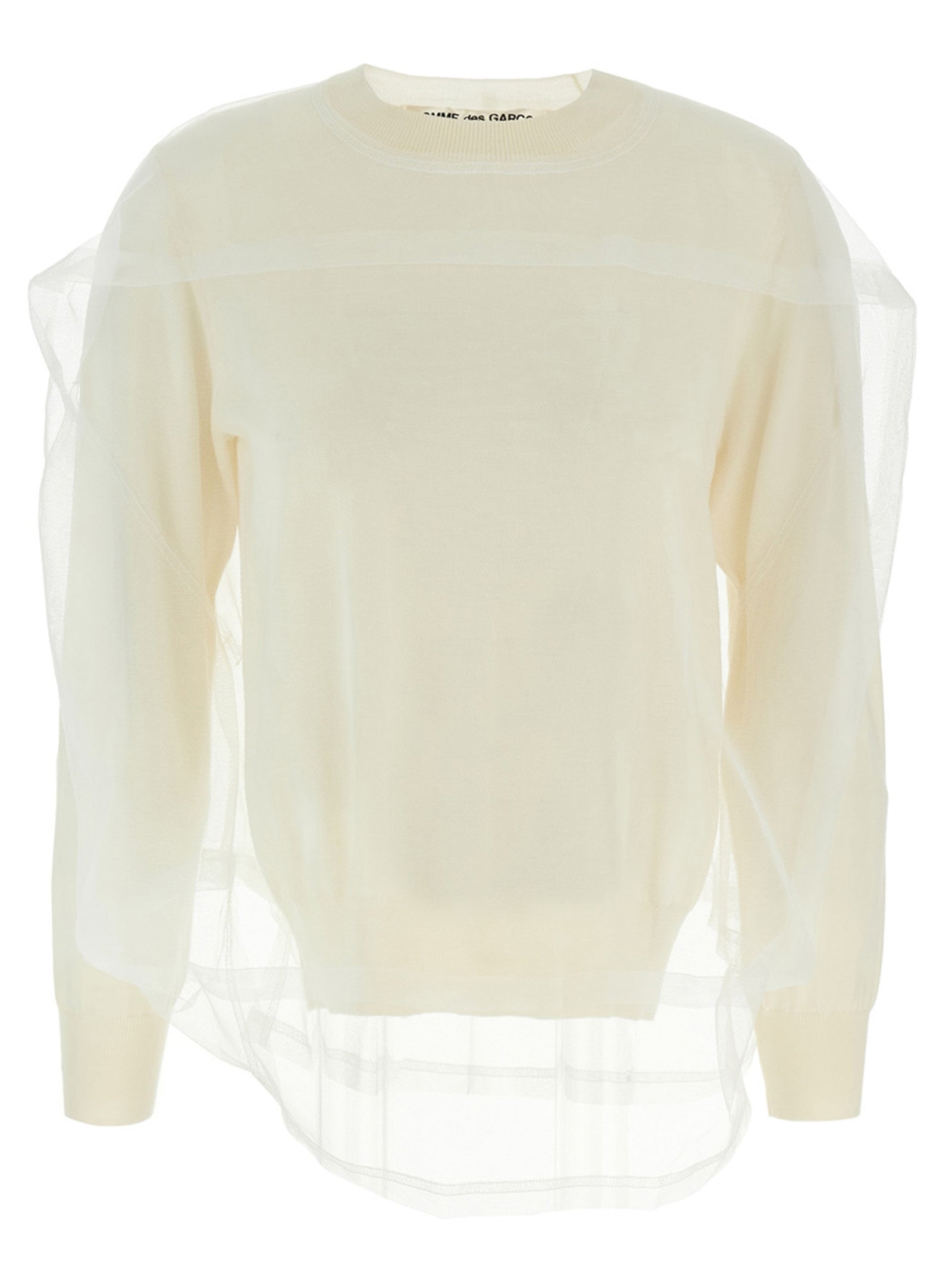 Layered Tulle Wool Sweater — White