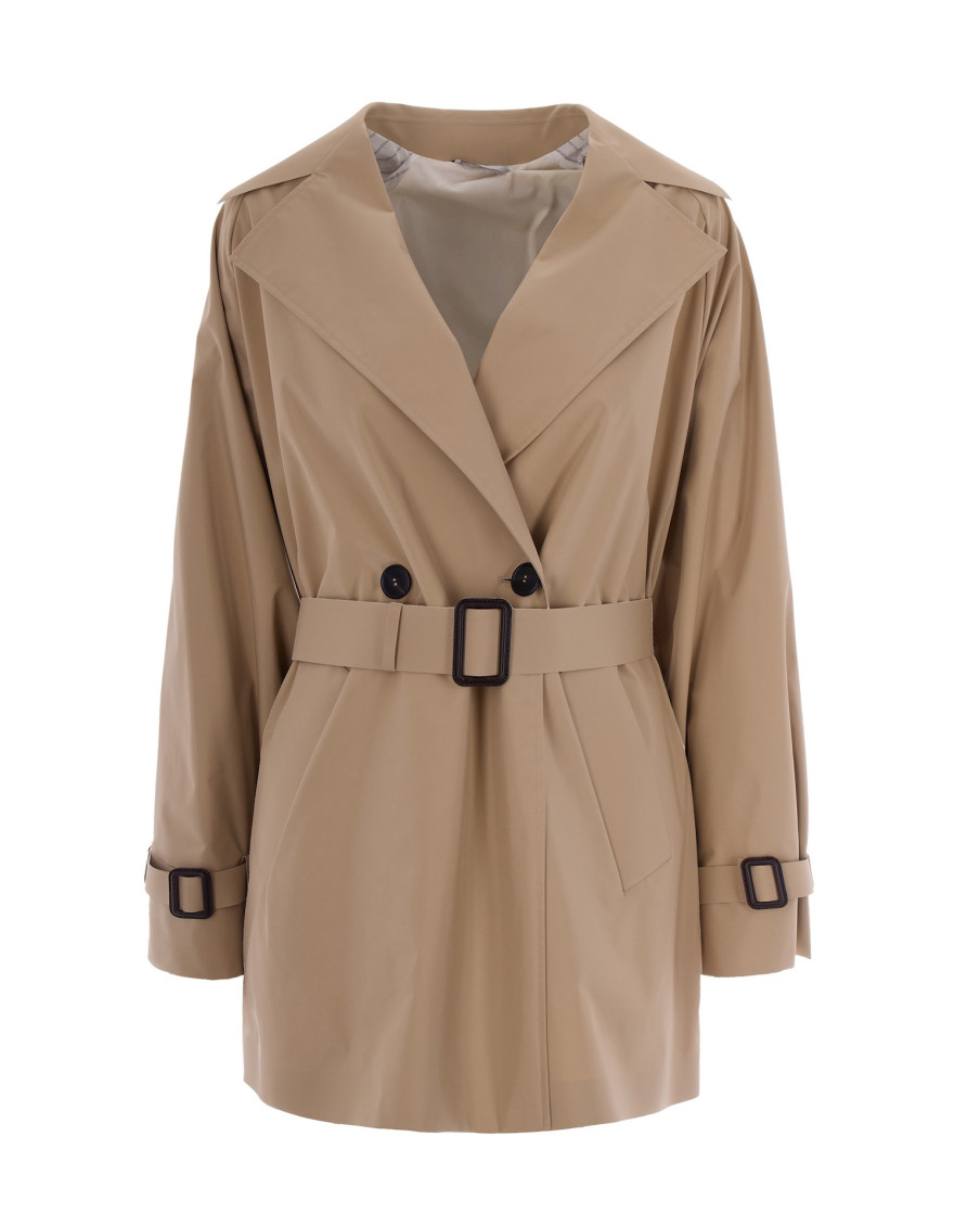 Beige Notched Lapel Trench Coat