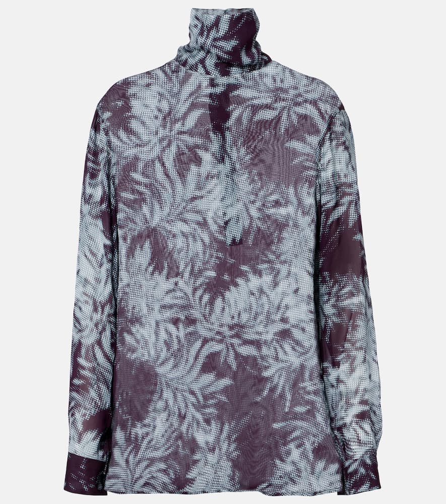Printed sheer chiffon turtleneck top