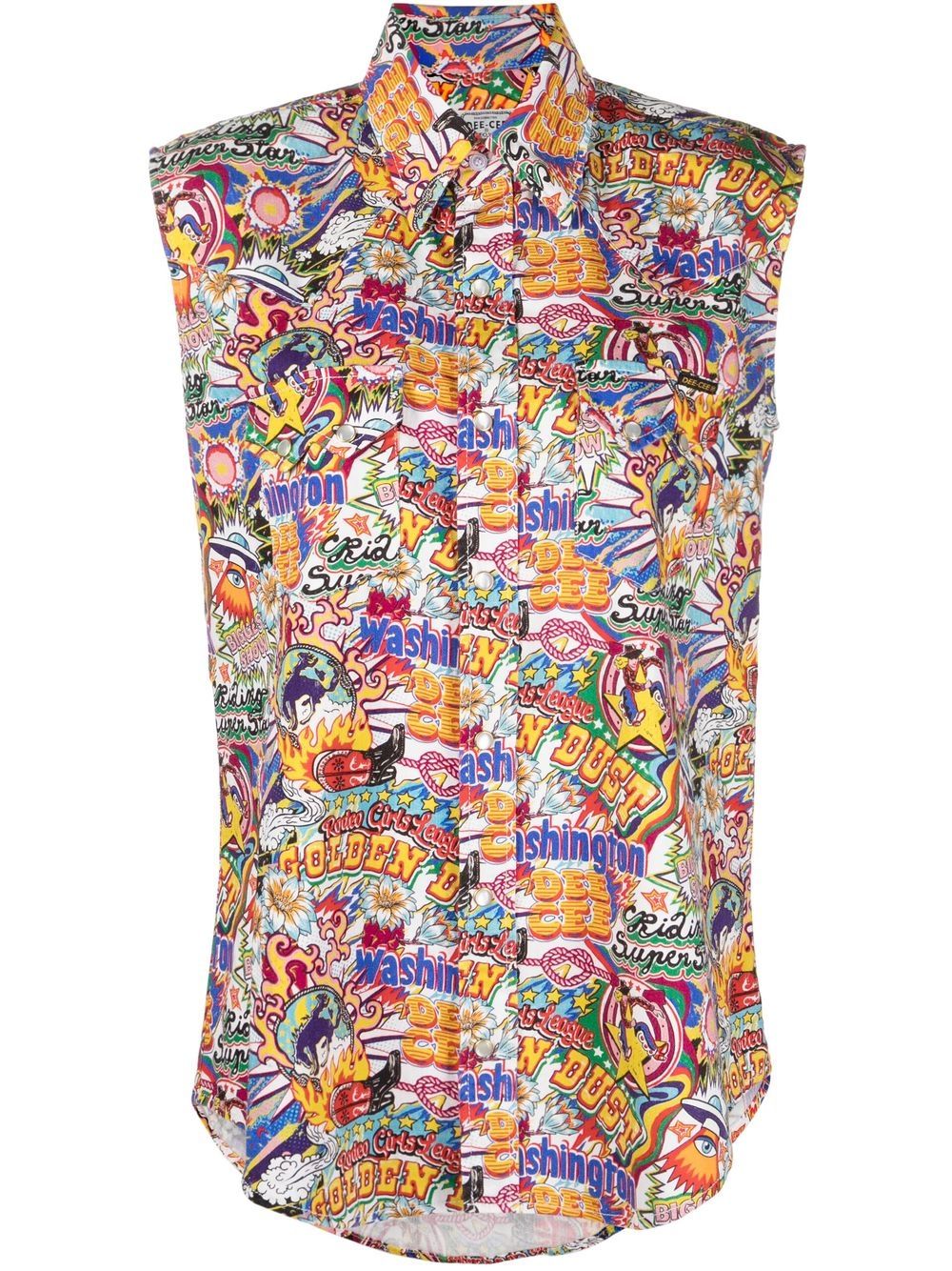 Graphic-print sleeveless shirt - White