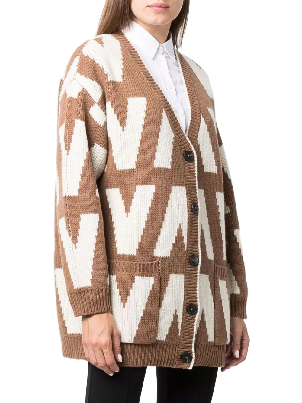 Logo-Intarsia Virgin Wool Cardigan — Brown