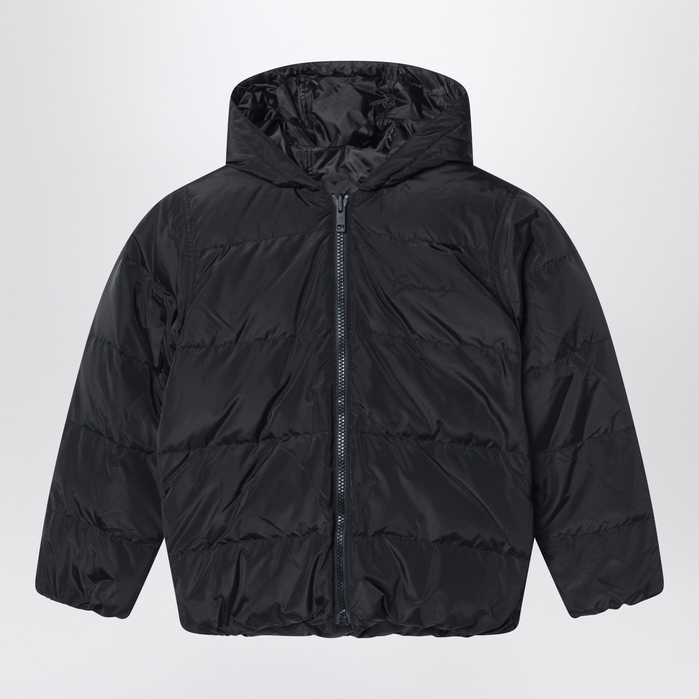Black puffer jacket with G print