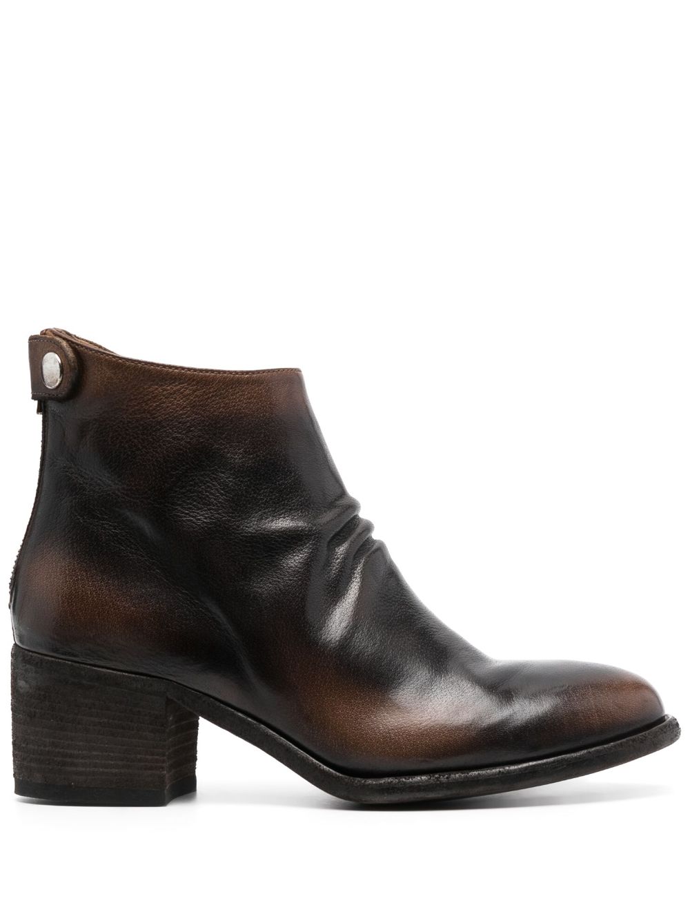 Stacked-heel leather boots - Brown
