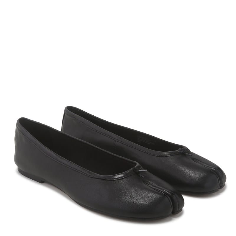 Women's Calico Split Toe Ballet Flat Shoes (Black Leather)