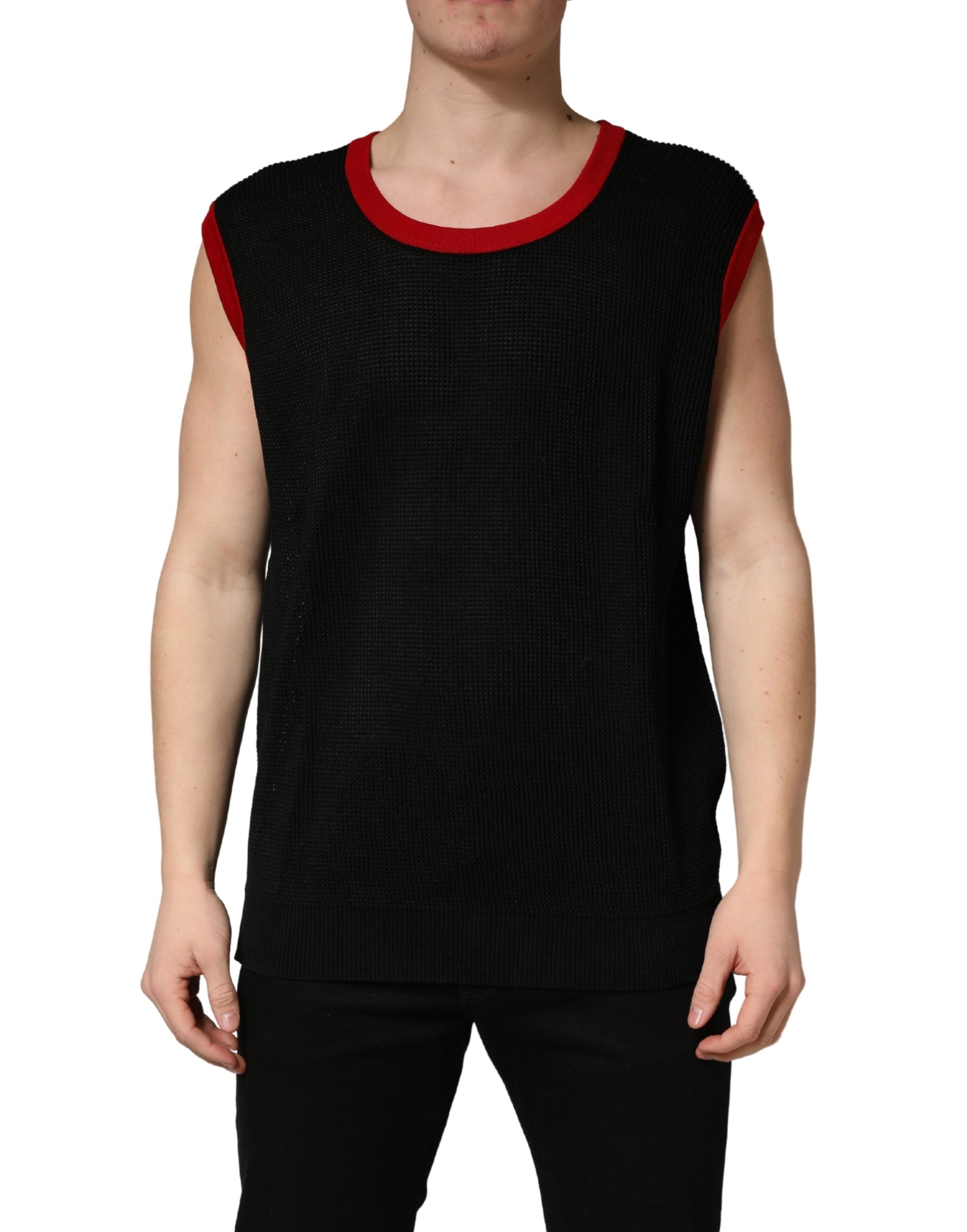 Cotton-Blend Ribbed Knit Tank Top — Black