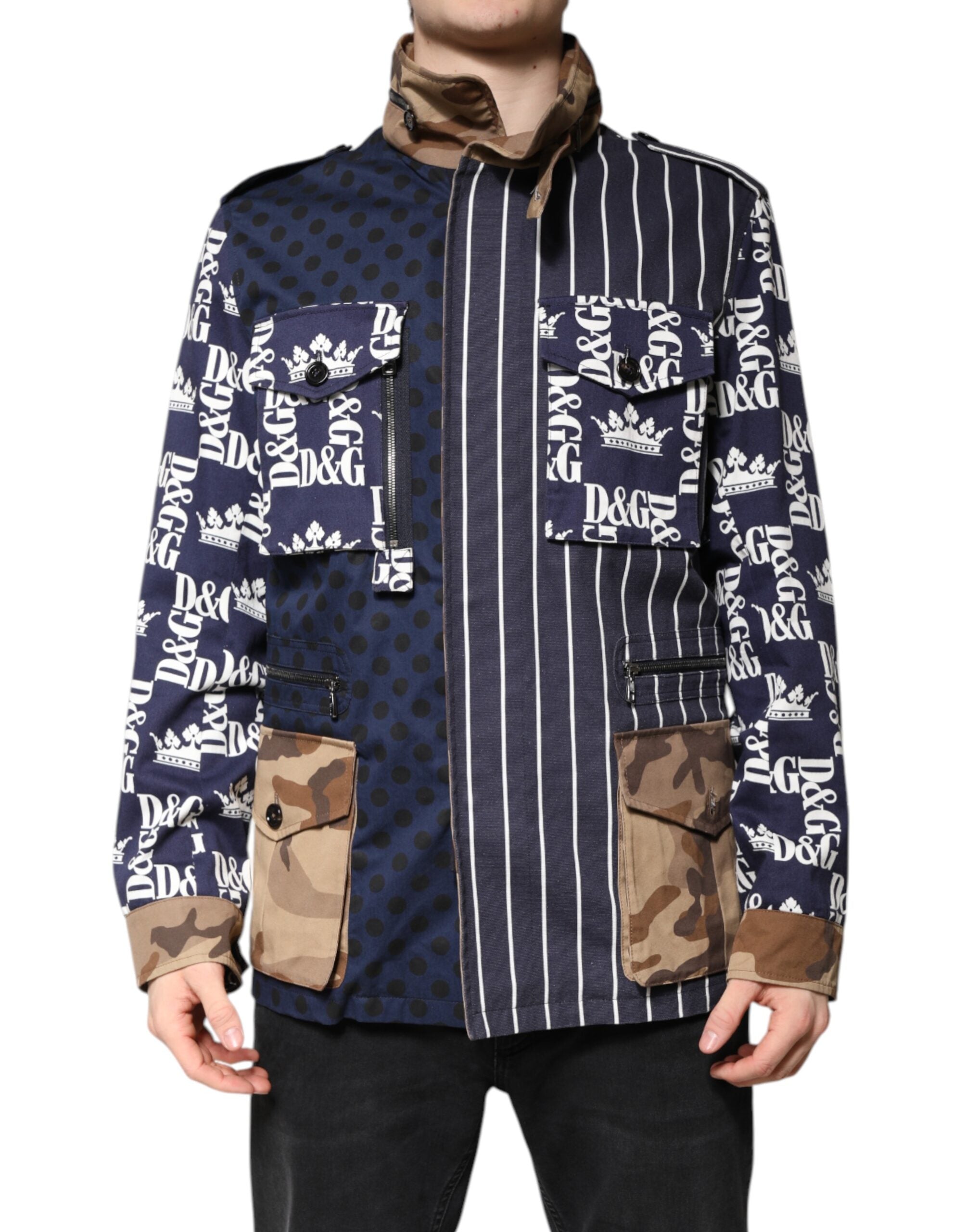 Patchwork Logo Cotton Jacket — Navy