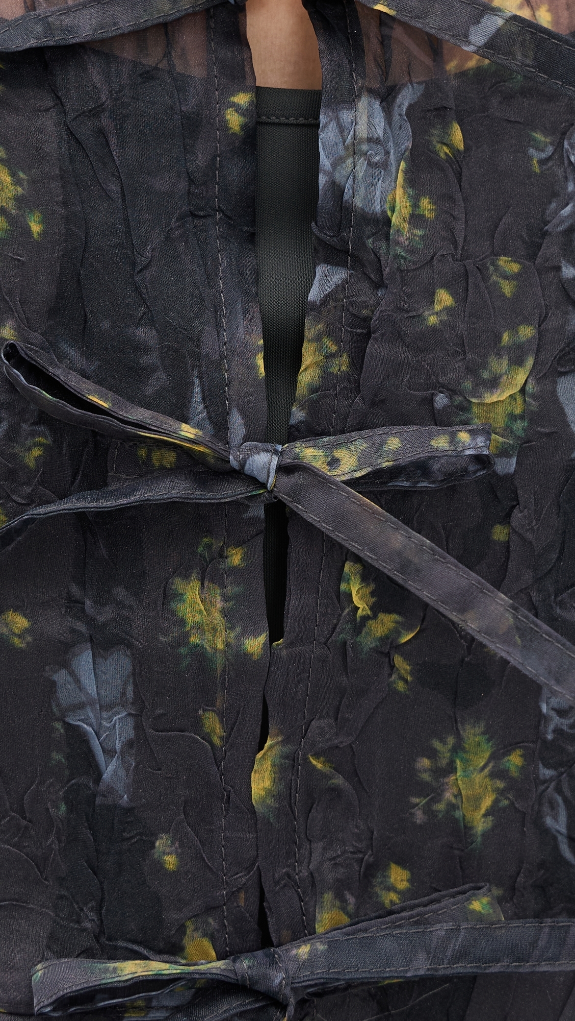 Printed Shibori Organza Sun Cut Peplum Blouse Black Sand