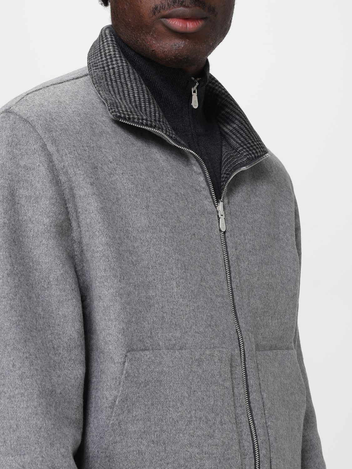 Check-pattern zip-up bomber jacket - Grey