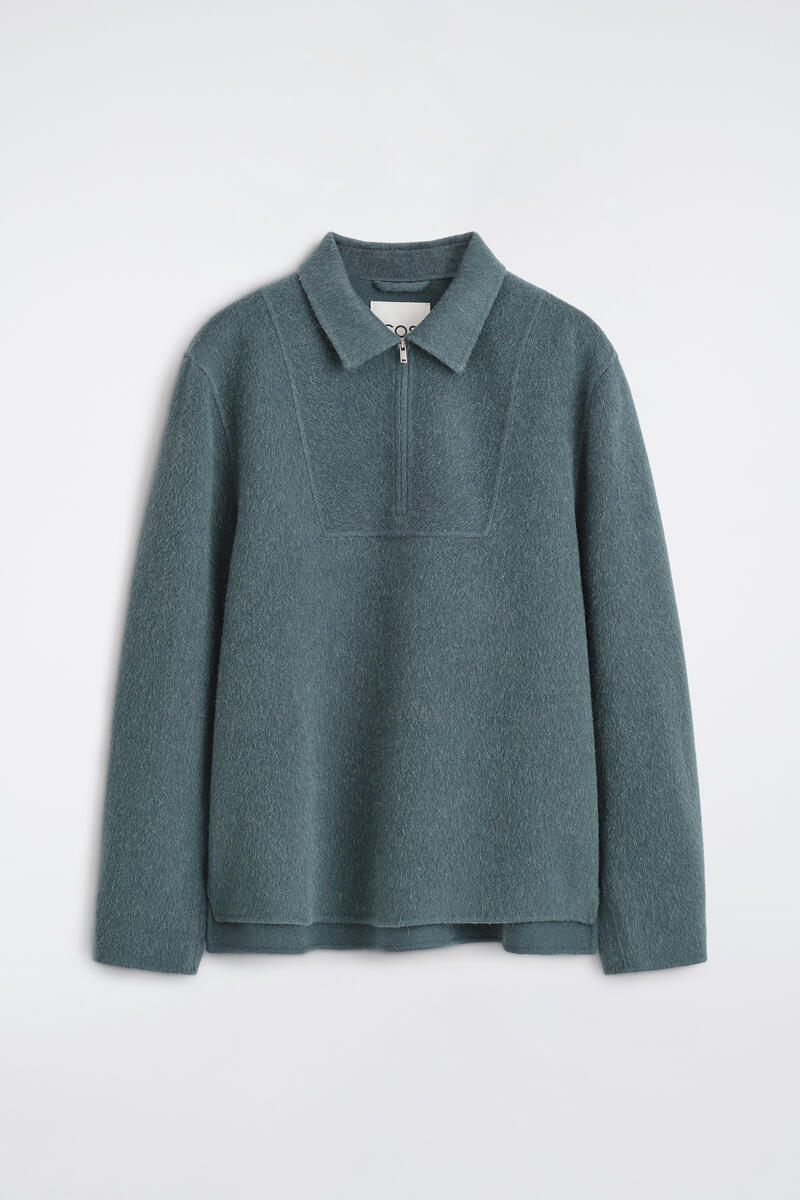 Double-Faced Wool-Blend Zip-Up Overshirt in Turquoise