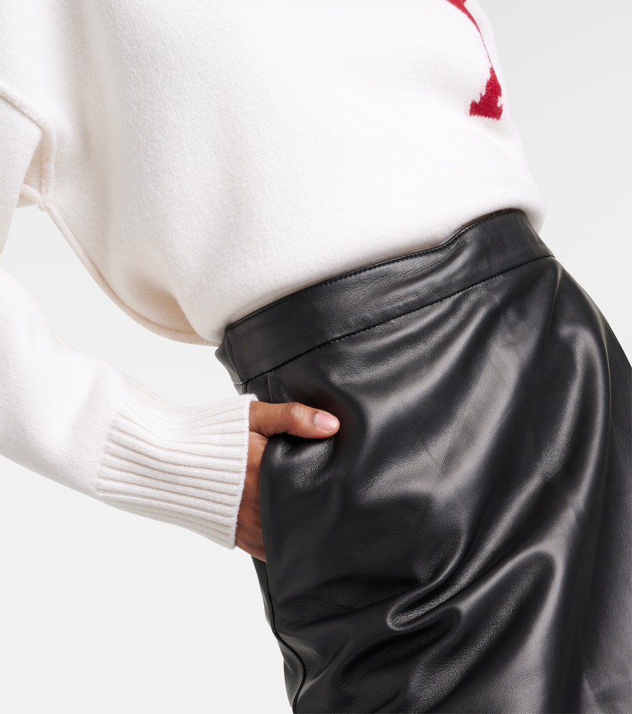 Wrap leather midi skirt
