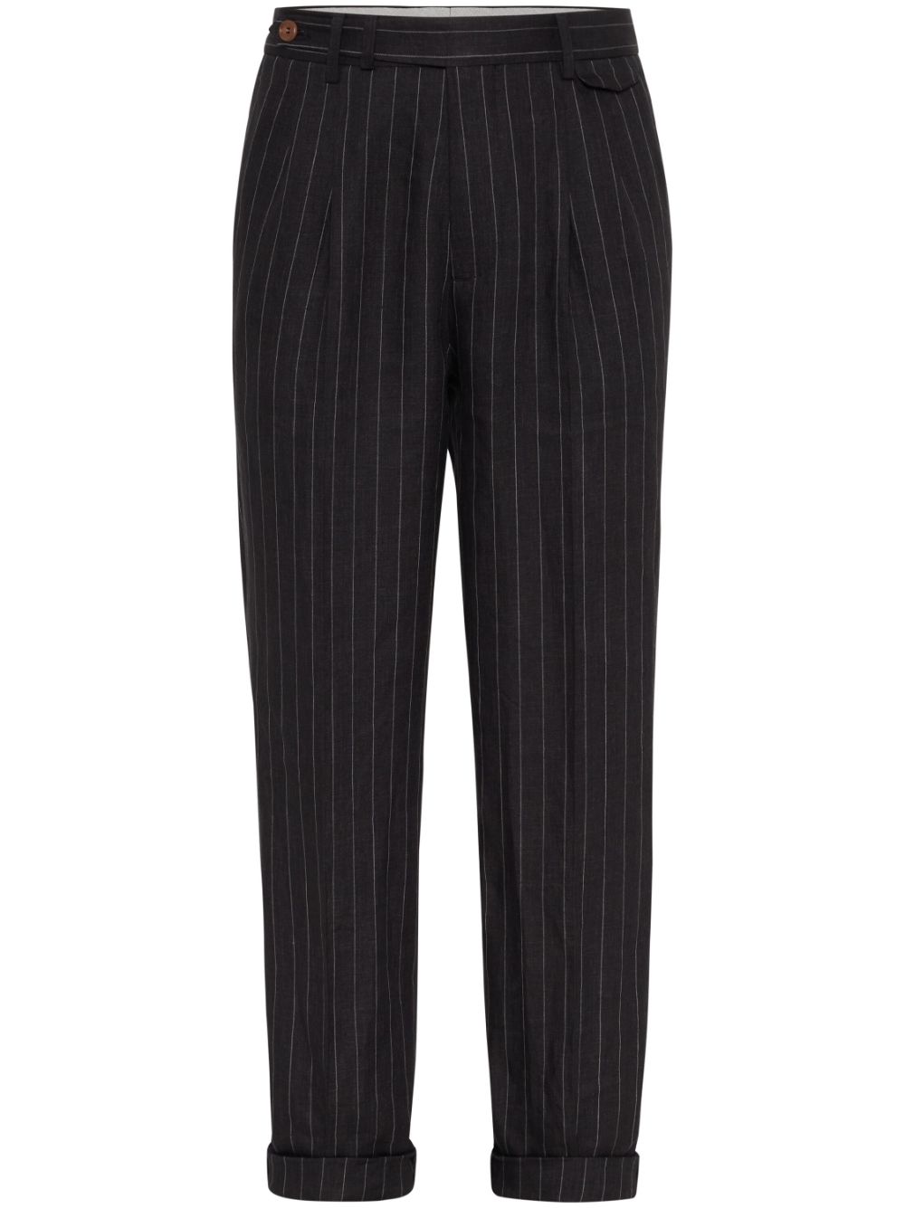 Chalk-stripe linen trousers - Black