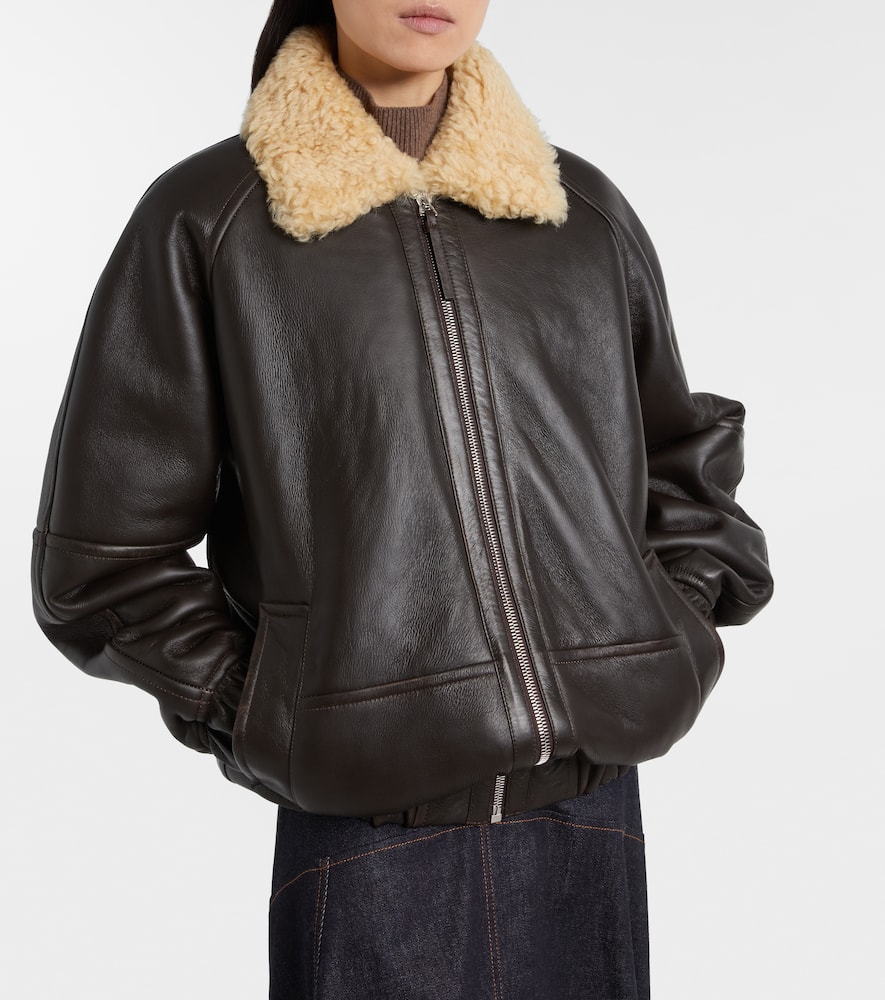 Bombardier shearling-trimmed leather bomber jacket