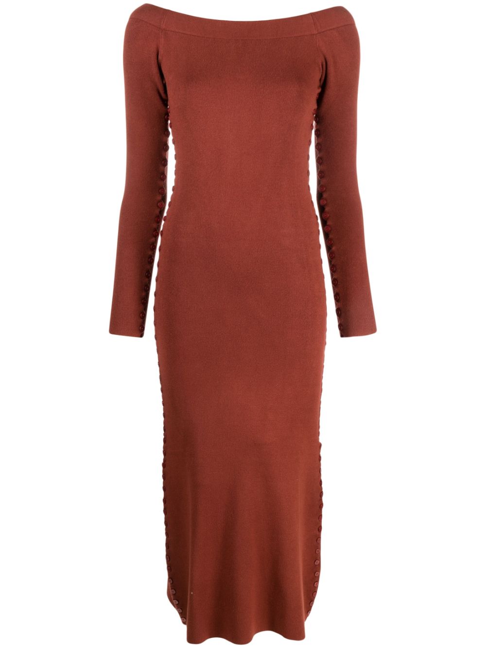 Long-sleeved knitted midi dress - Orange