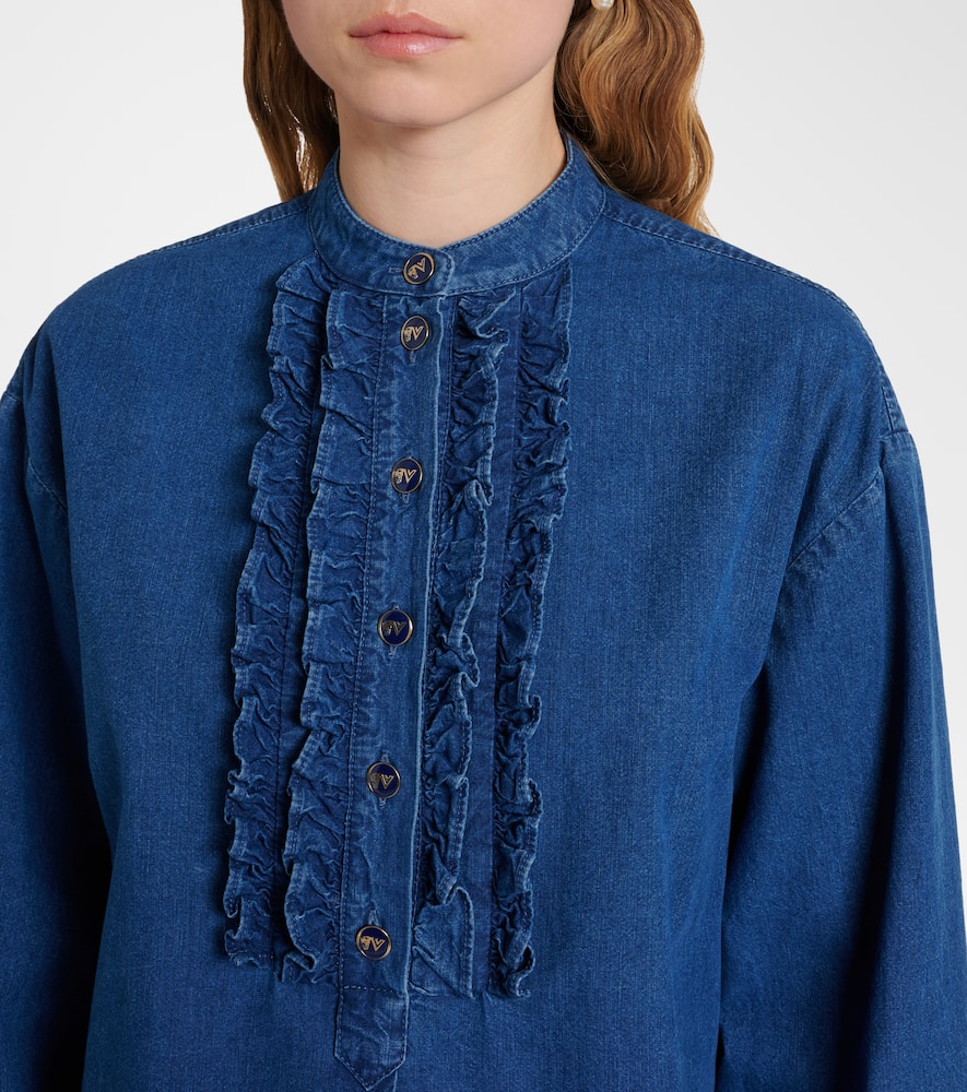 Ruffled denim blouse