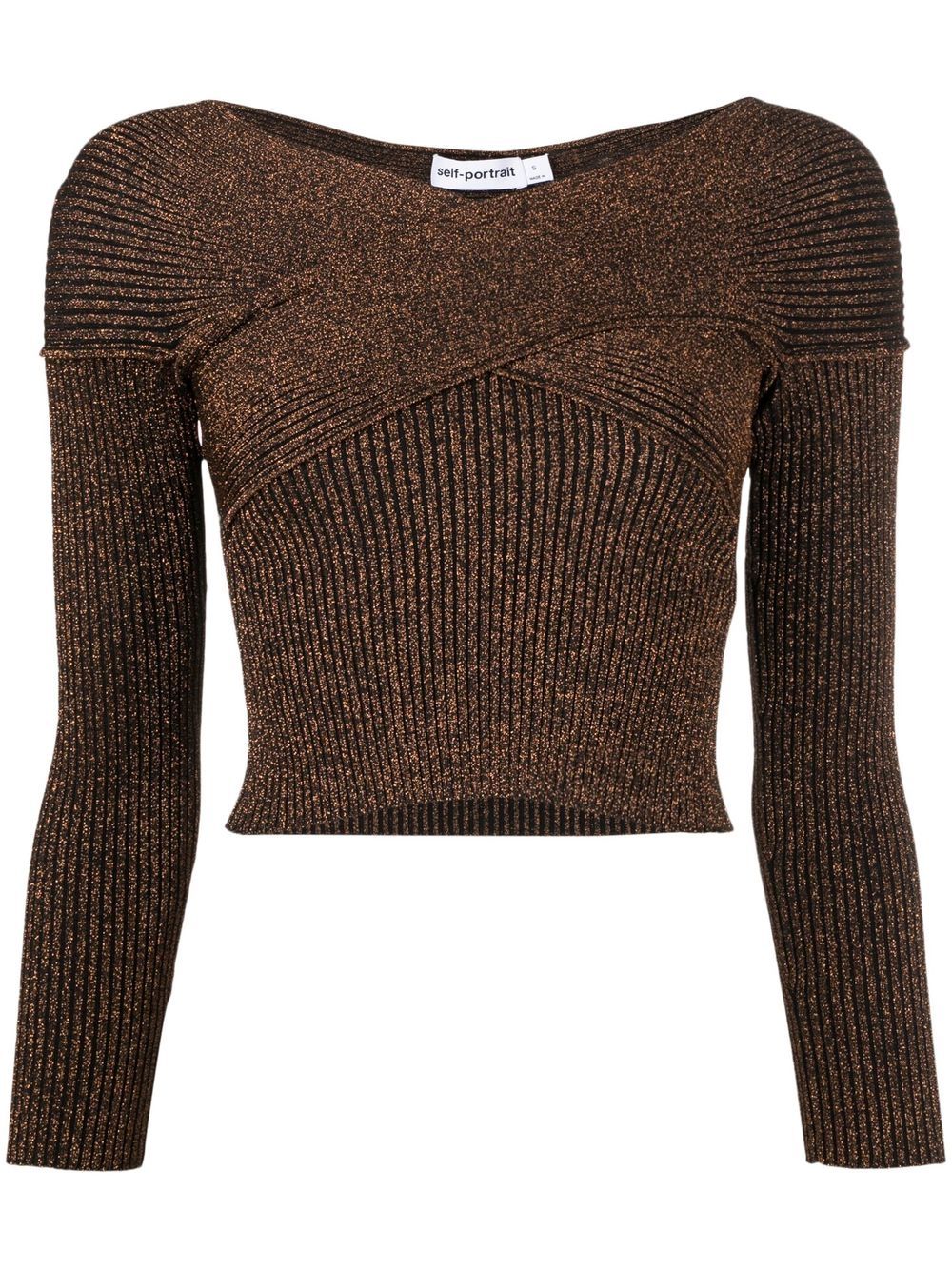 Off-shoulder metallic knitted top - Brown