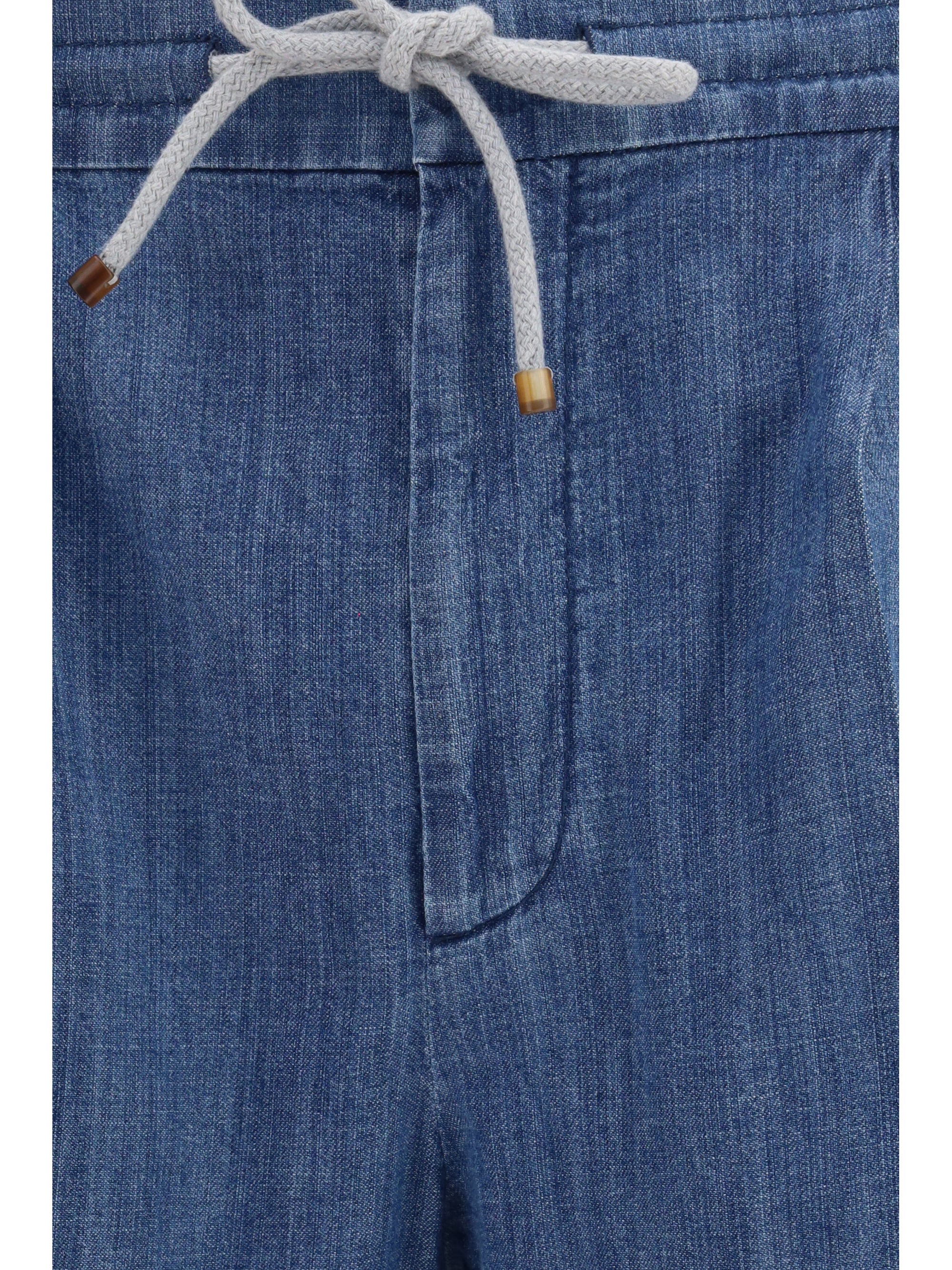 Lightweight Denim with Drawstring Trousers — Blue