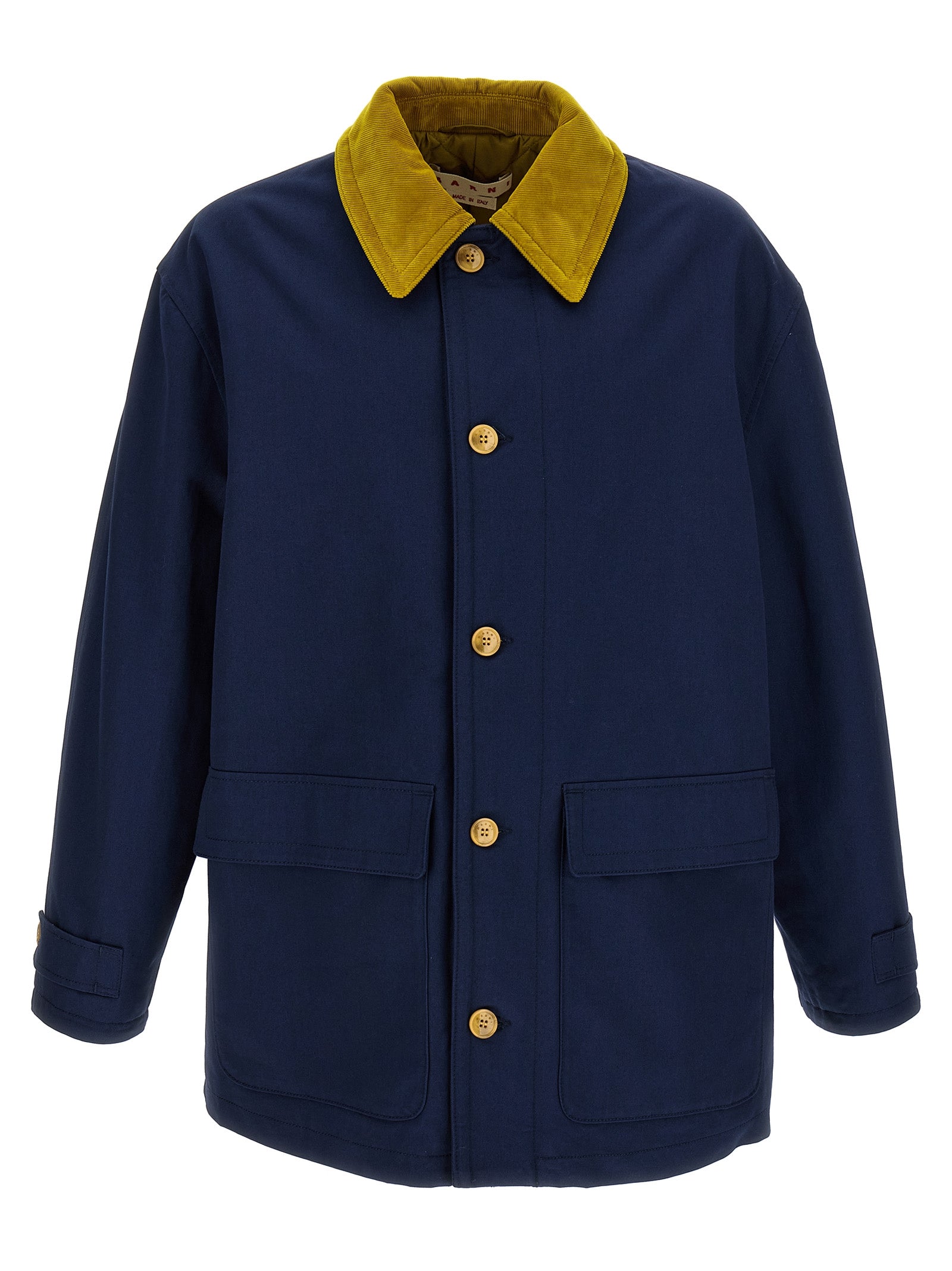 Cotton Gabardine with Contrast Corduroy Collar Jacket — Blue
