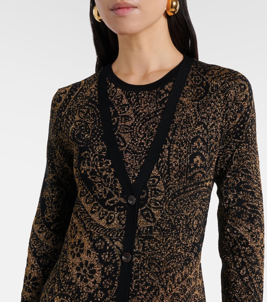 Paisley wool-blend lamé cardigan