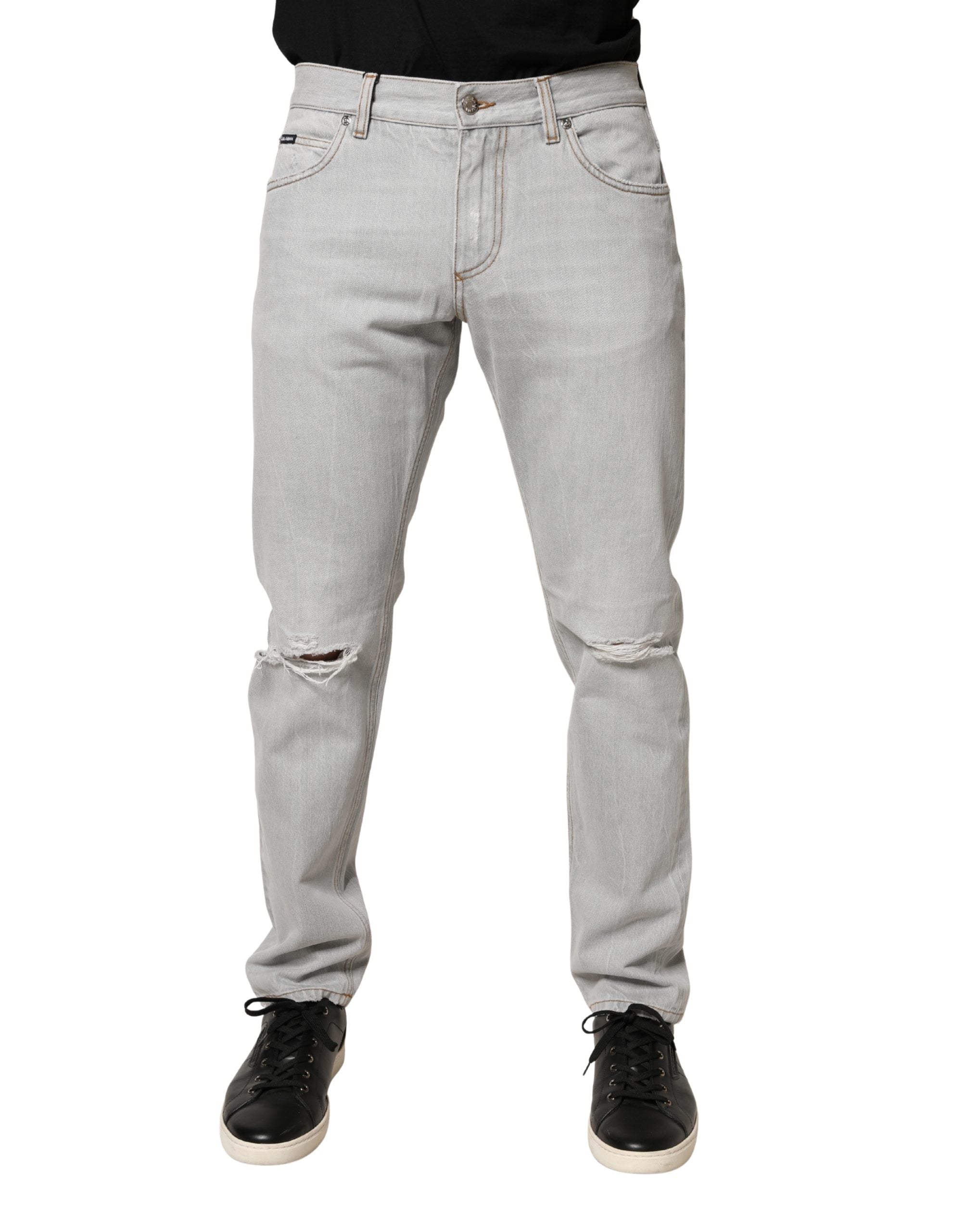 Ripped Cotton Denim Jeans — Gray