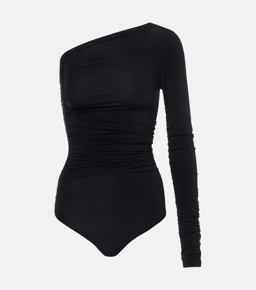 Draped semi-sheer bodysuit