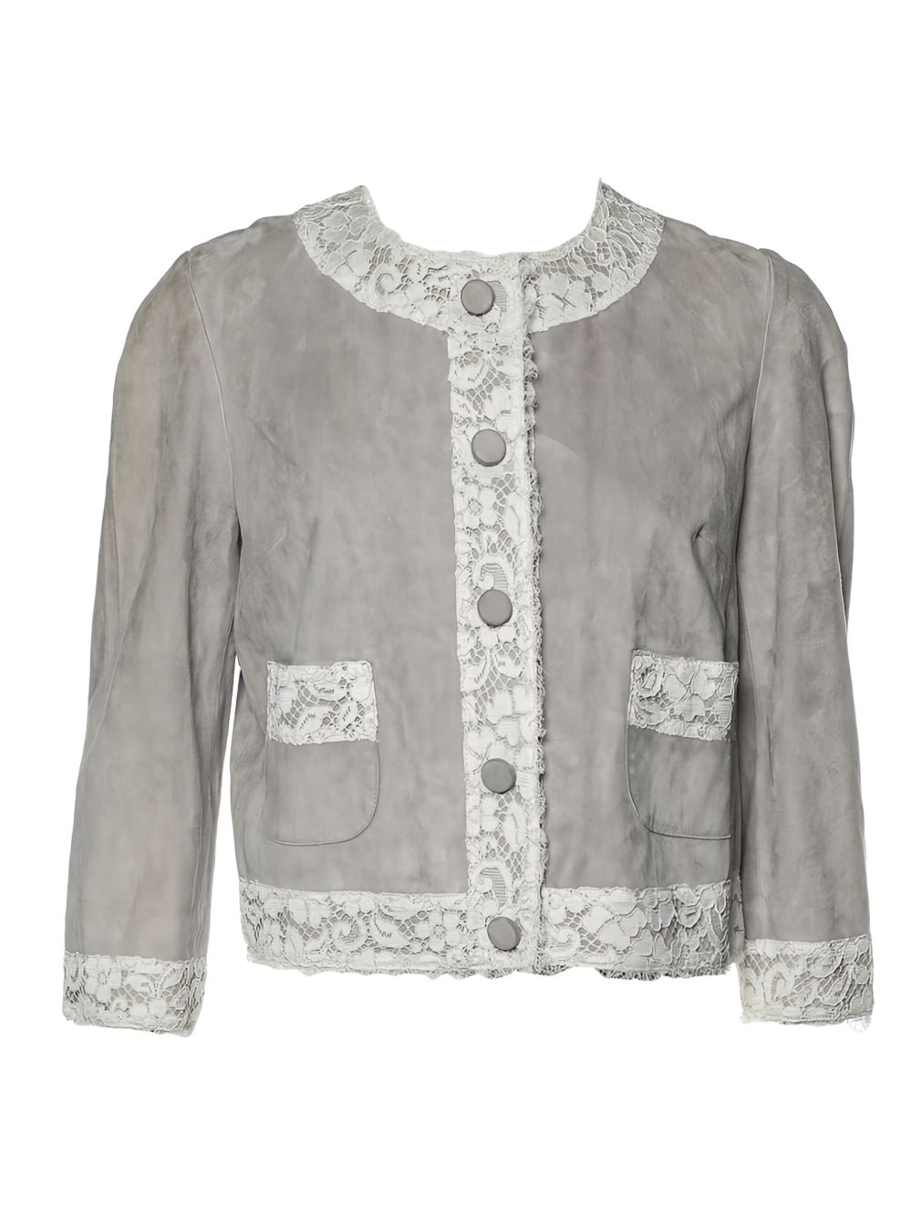 Lace-trimmed suede jacket - Neutrals
