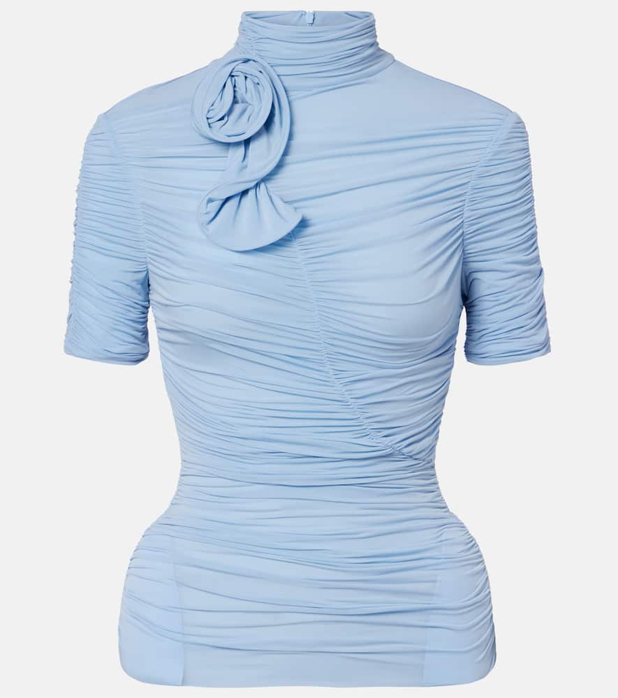 Floral-appliqué ruched top