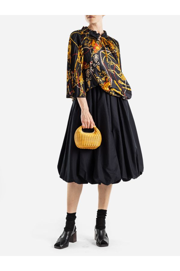 Baroque Chain-Print Silk Blouse — Black