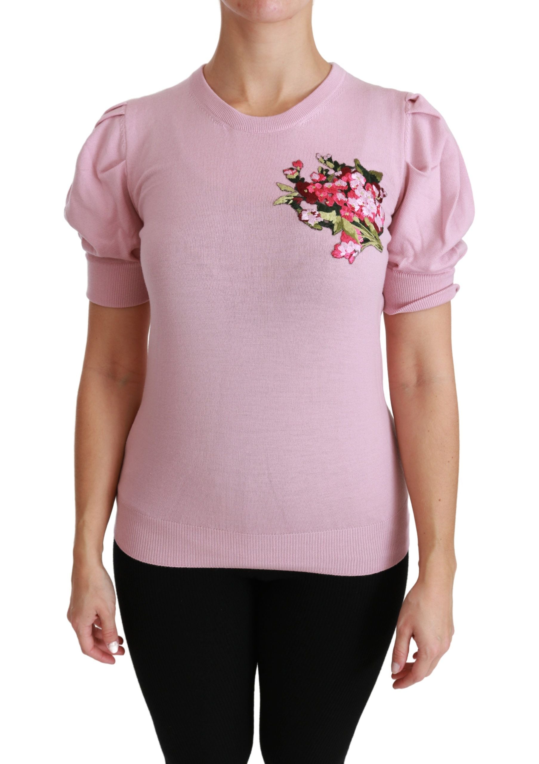 Floral Embroidered Virgin Wool Blouse — Pink