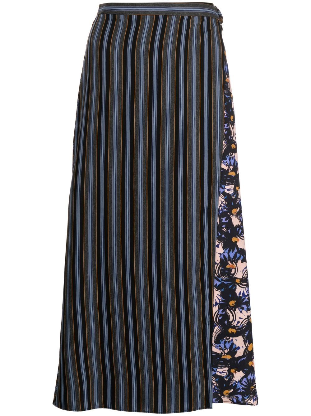 Panelled stripe-print skirt - Blue