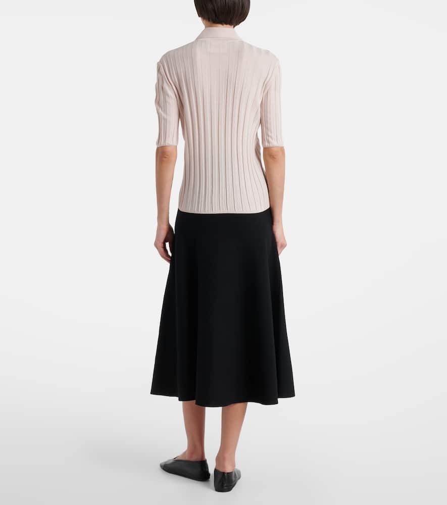 Ribbed-knit wool polo shirt
