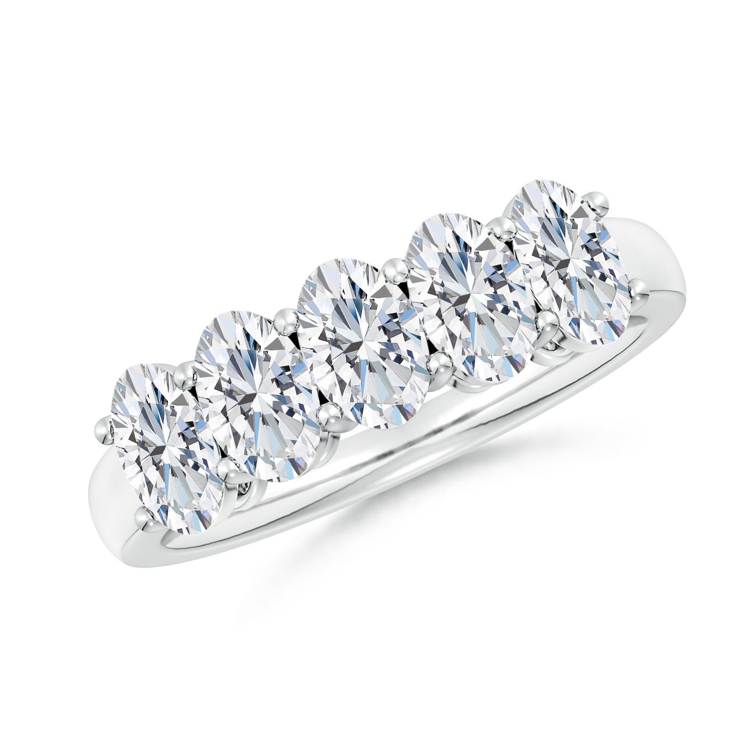 Angara 2.15 CTW Lab-Grown Prong-Set Oval Diamond Five Stone Wedding Ring in Silver